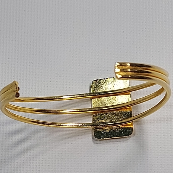 Enamel Elephant Triple Wire Gold Tone Open Cuff Bracelet - Picture 6 of 7